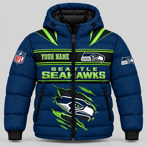 Seattle Seahawks | NFL Torn Logo Hooded Puffer Jacket TD