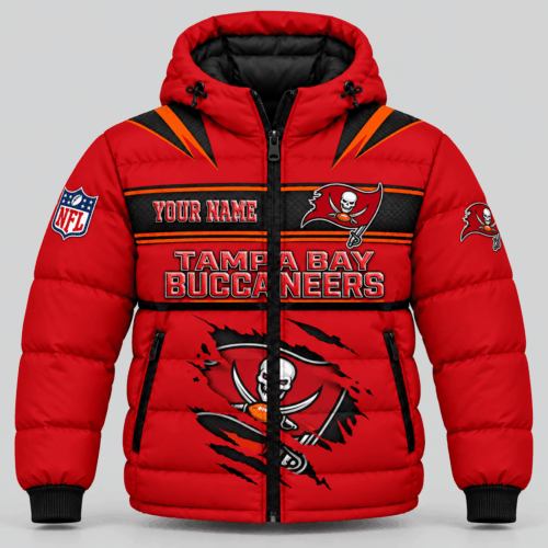 Tampa Bay Buccaneers | NFL Torn Logo Hooded Puffer Jacket TD