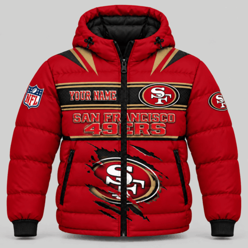 San Francisco 49ers | NFL Torn Logo Hooded Puffer Jacket TD