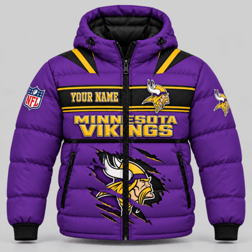 Minnesota Vikings | NFL Torn Logo Hooded Puffer Jacket TD