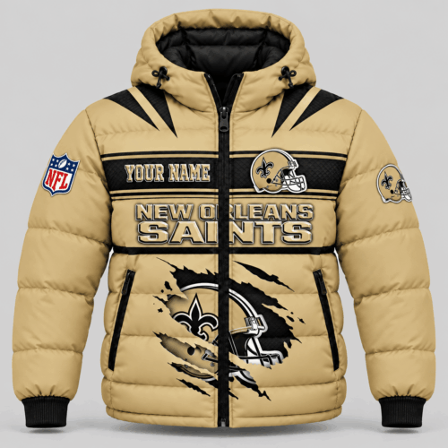 New Orleans Saints | NFL Torn Logo Hooded Puffer Jacket TD