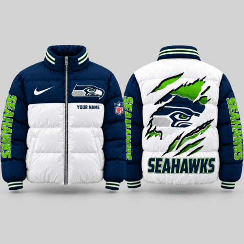 Seattle Seahawks | NFL Torn Logo Color Block Puffer Jacket TD