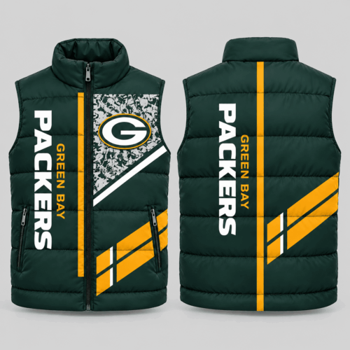 Green Bay Packers | NFL Diagonal Stripe Wordmark Puffer Vest TD