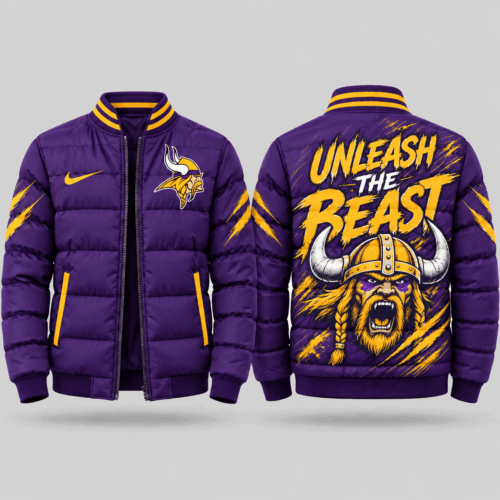 Minnesota Vikings | NFL Roaring Mascot Puffer Bomber Jacket TD