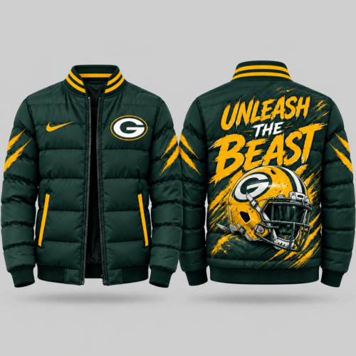 Green Bay Packers | NFL Roaring Mascot Puffer Bomber Jacket TD