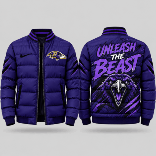 Baltimore Ravens | NFL Roaring Mascot Puffer Bomber Jacket TD