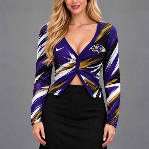Baltimore Ravens | Premium NFL Vibrant Splash V Neck Button Cardigan NY