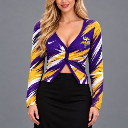 Minnesota Vikings | Premium NFL Vibrant Splash V Neck Button Cardigan NY