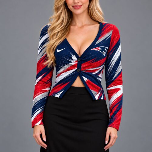 New England Patriots | Premium NFL Vibrant Splash V Neck Button Cardigan NY