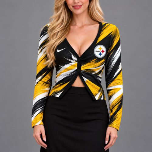 Pittsburgh Steelers | Premium NFL Vibrant Splash V Neck Button Cardigan NY