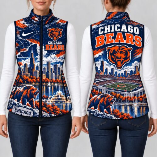 Chicago Bears | Premium NFL Sports Graphic Lightweight Puffer Vest Sleeveless Zip Up Winter Jacket NY