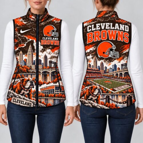 Cleveland Browns | Premium NFL Sports Graphic Lightweight Puffer Vest Sleeveless Zip Up Winter Jacket NY