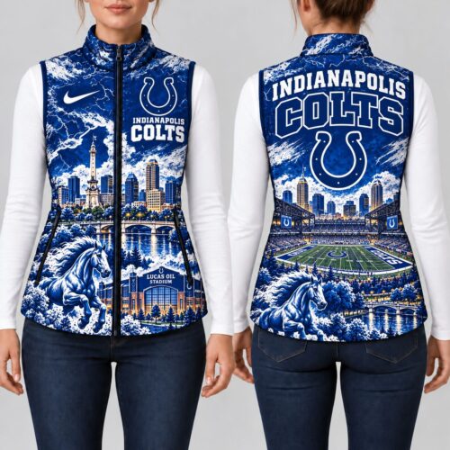 Indianapolis Colts | Premium NFL Sports Graphic Lightweight Puffer Vest Sleeveless Zip Up Winter Jacket NY