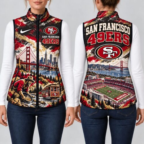 San Francisco 49ers | Premium NFL Sports Graphic Lightweight Puffer Vest Sleeveless Zip Up Winter Jacket NY