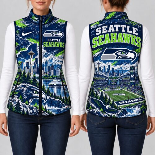Seattle Seahawks | Premium NFL Sports Graphic Lightweight Puffer Vest Sleeveless Zip Up Winter Jacket NY