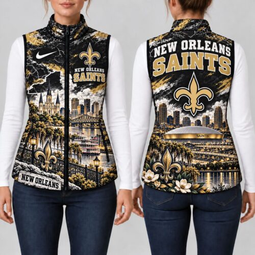 New Orleans Saints | Premium NFL Sports Graphic Lightweight Puffer Vest Sleeveless Zip Up Winter Jacket NY