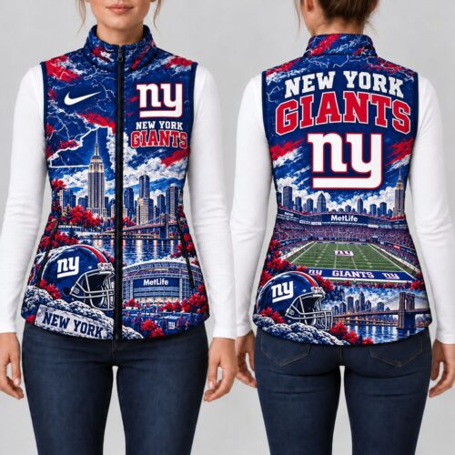New York Giants | Premium NFL Sports Graphic Lightweight Puffer Vest Sleeveless Zip Up Winter Jacket NY