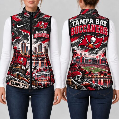 Tampa Bay Buccaneers | Premium NFL Sports Graphic Lightweight Puffer Vest Sleeveless Zip Up Winter Jacket NY