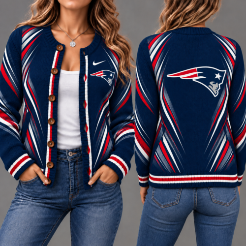 New England Patriots | Premium NFL Sports Team Graphic Button-Up Knit Cardigan