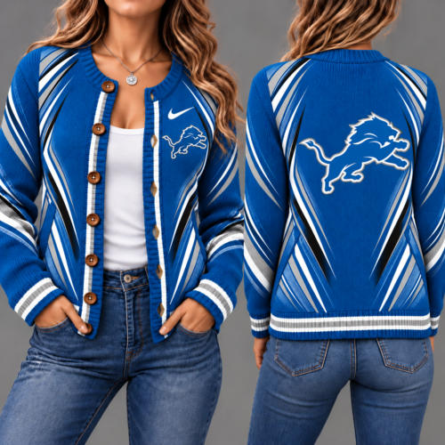 Detroit Lions | Premium NFL Sports Team Graphic Button-Up Knit Cardigan