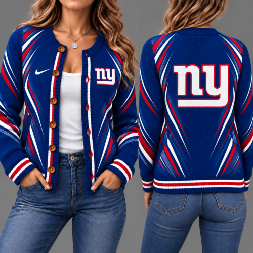 New York Giants | Premium NFL Sports Team Graphic Button-Up Knit Cardigan
