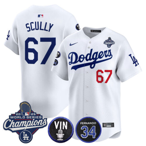 Men's Los Angeles Dodgers 2025 World Series Champions Vapor Premier Limited Jersey - Vin Scully & Fernando Patch - All Stitched