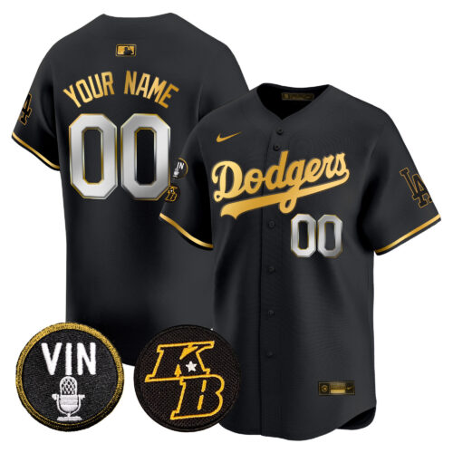 Los Angeles Dodgers Vin & Kobe Patch Gold Trim Vapor Premier Limited Custom Jersey - All Stitched