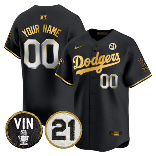 Los Angeles Dodgers Vin & Roberto Patch Gold Trim Vapor Premier Limited Custom Jersey - All Stitched