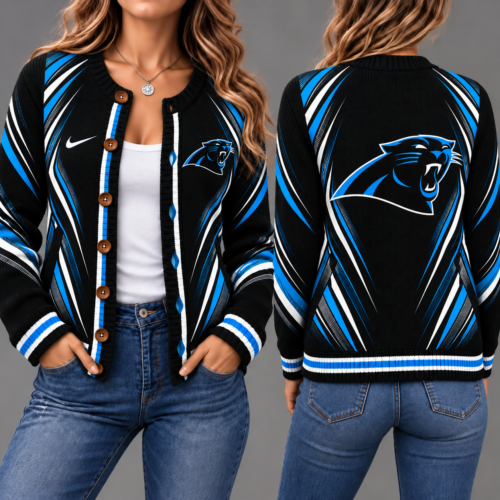 Carolina Panthers | Premium NFL Sports Team Graphic Button-Up Knit Cardigan