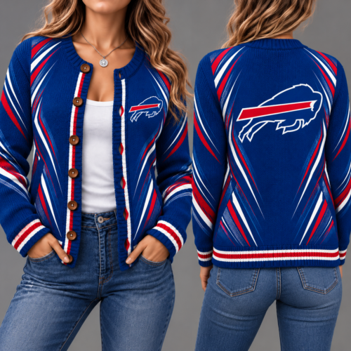 Buffalo Bills | Premium NFL Sports Team Graphic Button-Up Knit Cardigan