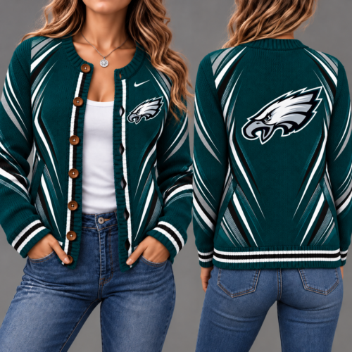 Philadelphia Eagles | Premium NFL Sports Team Graphic Button-Up Knit Cardigan