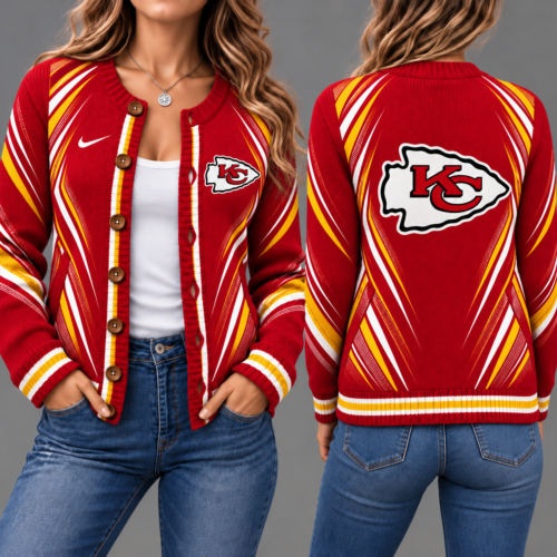 Kansas City Chiefs | Premium NFL Sports Team Graphic Button-Up Knit Cardigan